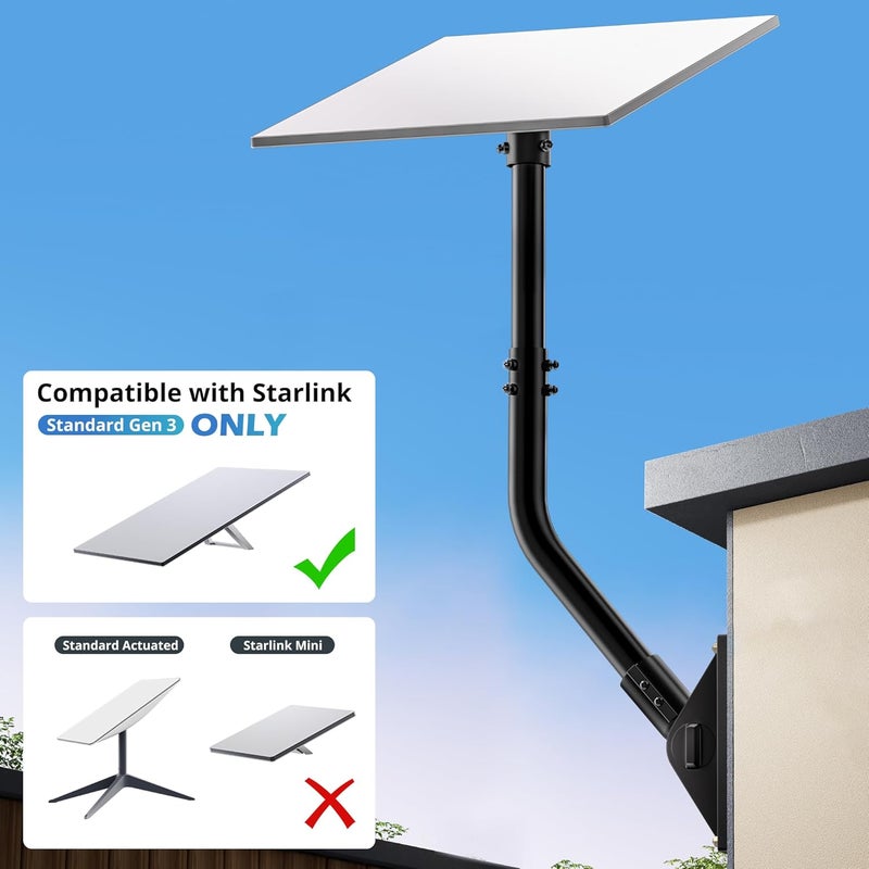 UBeesize Starlink Mount Gen 3, Starlink Pole Mounts for Gen 3 Standard Satellite Dish, Adjustable Starlink Gen3 Wall Mounting Kits with Pipe Adapter - Image 2